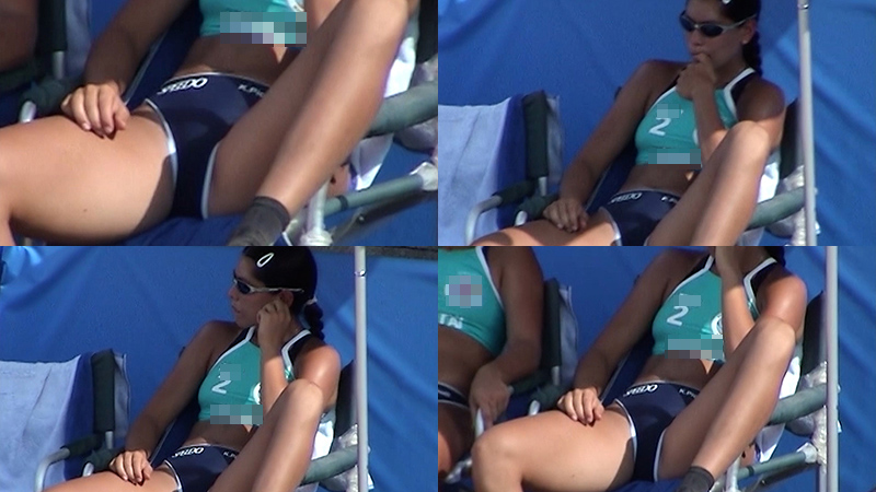 JJ-14 SPEEDビキニ　ビーチバレー女子大開脚　ビキニから具がはみ出ている　ビーチバレー女子選手シャワーシーン　極小ビキニ　ブルマのようなビキニ　ハイレグ　ビキニお尻の食い込み　砂まみれ女子アスリート